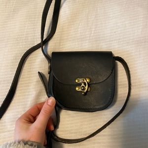 1980s Black Leather Side Bag